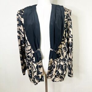 Anna Marie Vintage Gold Black Floral Open Front Scarf Blazer Jacket UK 14